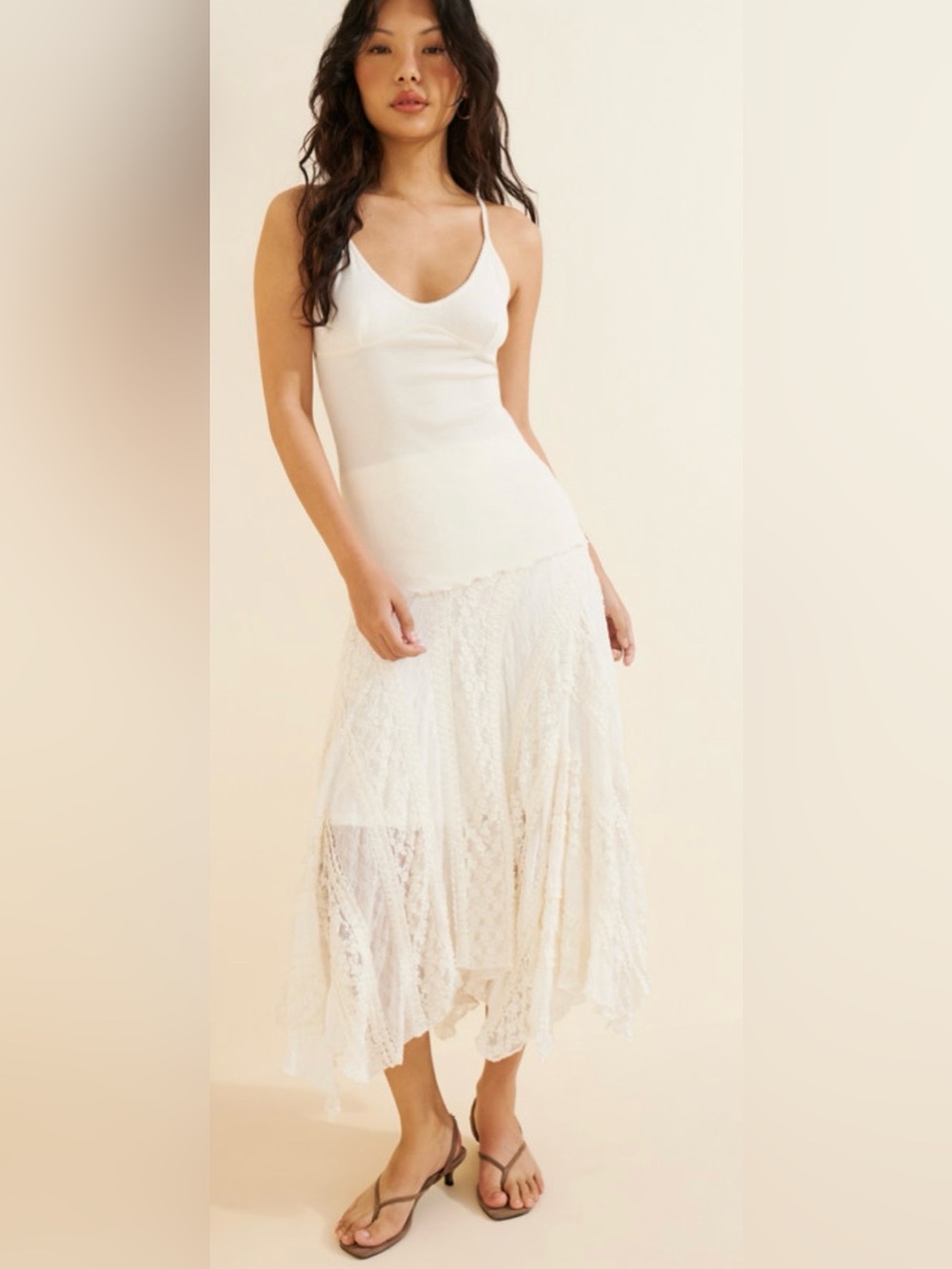Cream Lace Midi Skirt — Romantic Layered Boho Style